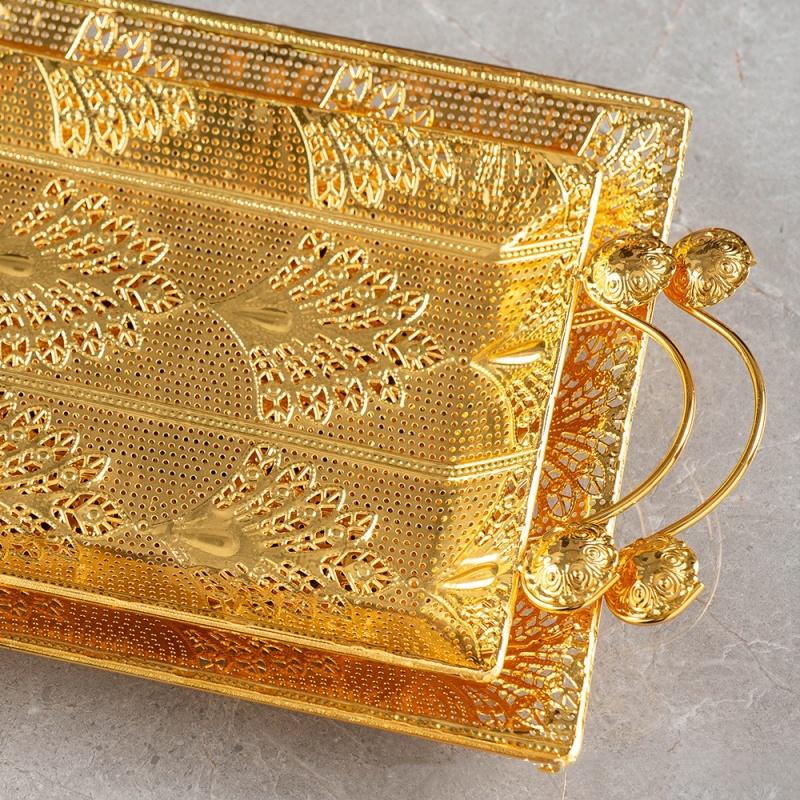 European Fruit Plate,Alloy Household Hollowed-out Shape Plate,Portable Golden Snack Disc,Candy Plate Home Living Room Decoration