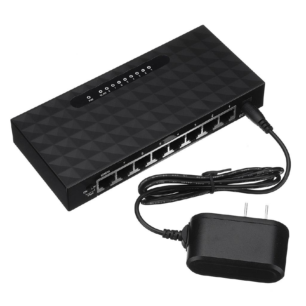 5V 10/100 Мбит/с 8 портов Гигабитный Ethernet сетевой коммутатор Интернет-хаб с адаптером питания для ТВ, компьютера, игр Черный