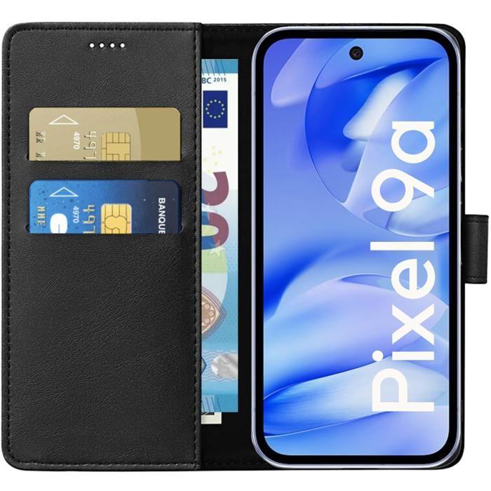 Coque - Phonillico® - Google Pixel 9a - Portefeuille Noir - Clapet Aimanté - Rangement Cartes
