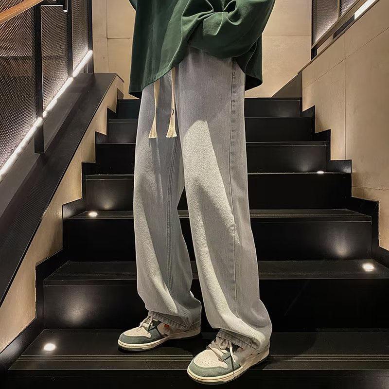 Весенние мужские повседневные широкие джинсы с эластичной резинкой на талии больших размеров