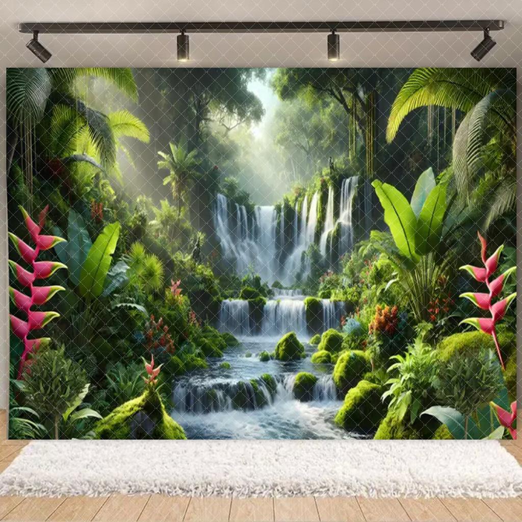 Tropical Jungle Wild Animal Backdrop Natural Green Forest Wall Hanging Tapestry Palm Trees Soaring Birds photography background