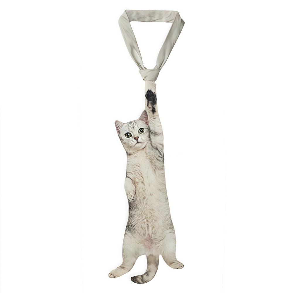 3D Кошка Кошачьей формы Унисекс Галстук Животный Рисунок Новинка Котёнок Галстук на шею Реалистичная Атласная Ткань Креативный Галстук на шею Для вечеринки Свадьбы