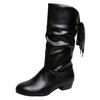 Autumn New Cross-border Large-size Student Medium Tube Knight Boots Women's Low-heeled Round Head Rear Lace-up Medium Tube Leather Boots Thin Boots