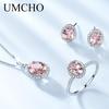 Nano Morganite Oval Pink Genuine 925 Sterling Silver for Women Pendant Necklace Earring Ring Jewelry Set