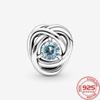 Новый S925 стерлингового серебра шарм подходит модный браслет мартовский камень рождения ажурный вечность круг шарм DIY День памяти ювелирные изделия подарок