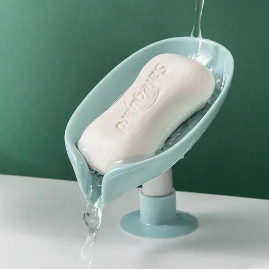 Bathroom Creative Leaf-shaped Soap Box Drain Soap Rack Box Shower Fixed Soap Rack Sponge Storage Tray Soap Dish Home Gadgets