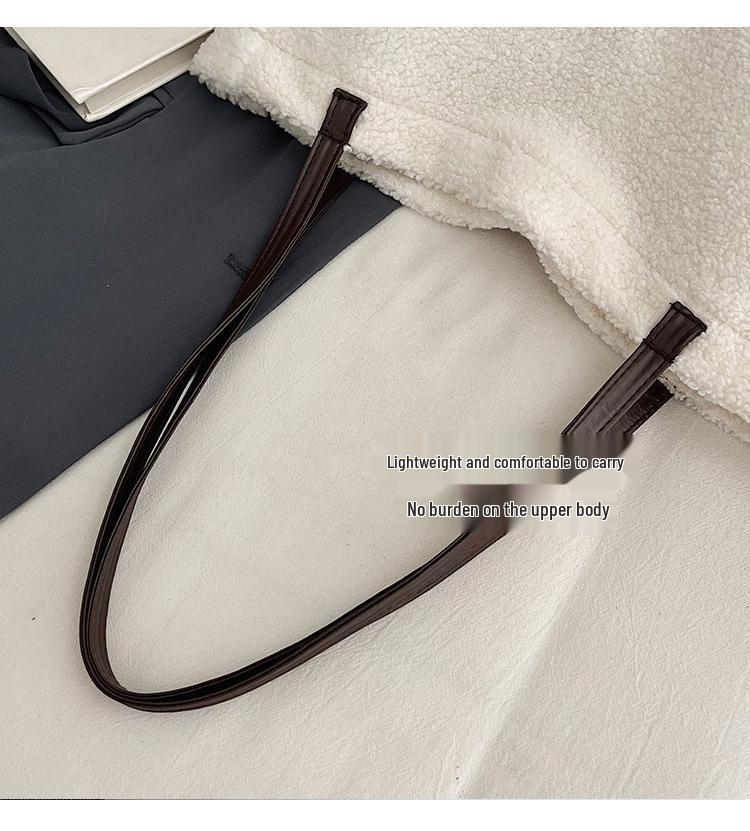 Plush Cartoon Embroidered Shoulder Tote - Women's Large Capacity Autumn/Winter Handbag