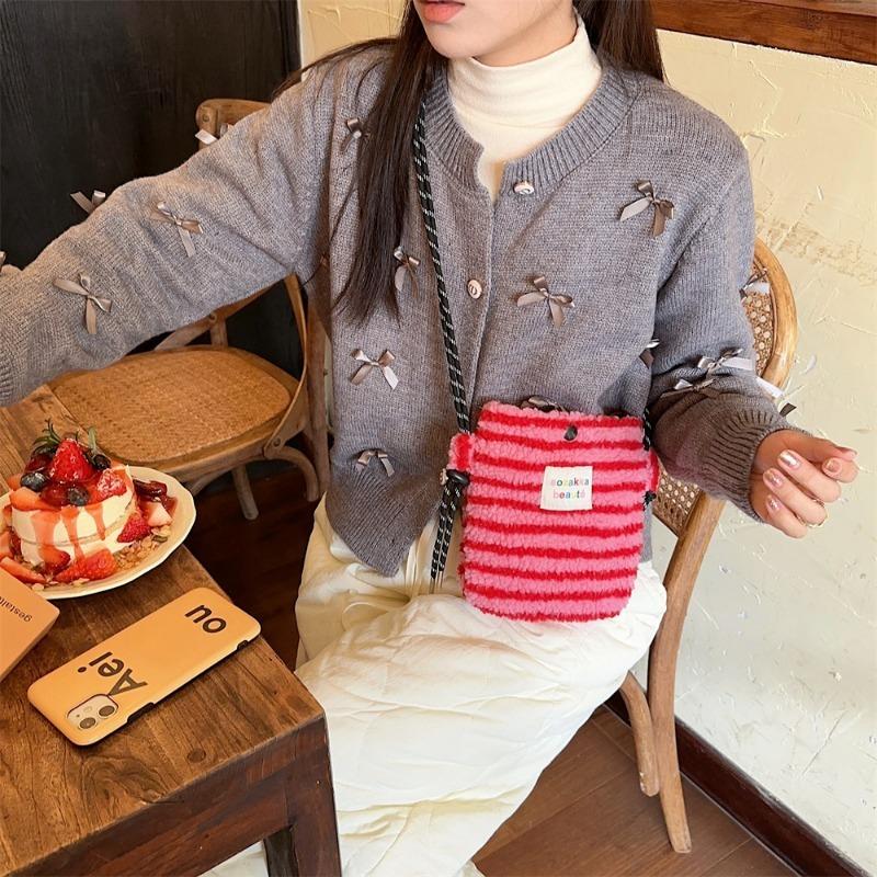 Модная плюшевая радужная сумка в горошек, милая маленькая сумочка, розовая на плечо, кроссбоди, женская сумка для покупок и хранения, портативный чехол для телефона