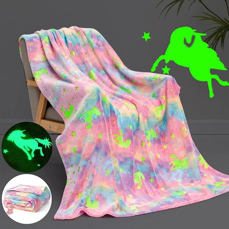 Glow In The Dark Blanket Unicorn Blanket Luminous Warm Flannel Blankets Bedroom Magic Blankets Super Cozy Plush Siesta Leisure Coverings
