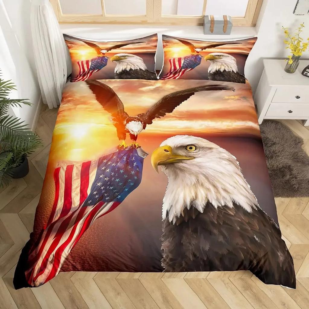 Комплект пододеяльника с американским флагом размера queen, Постельное белье с белоголовым орланом, Покрывало с изображением птиц и животных, Покрывало на кровать с развевающимся флагом