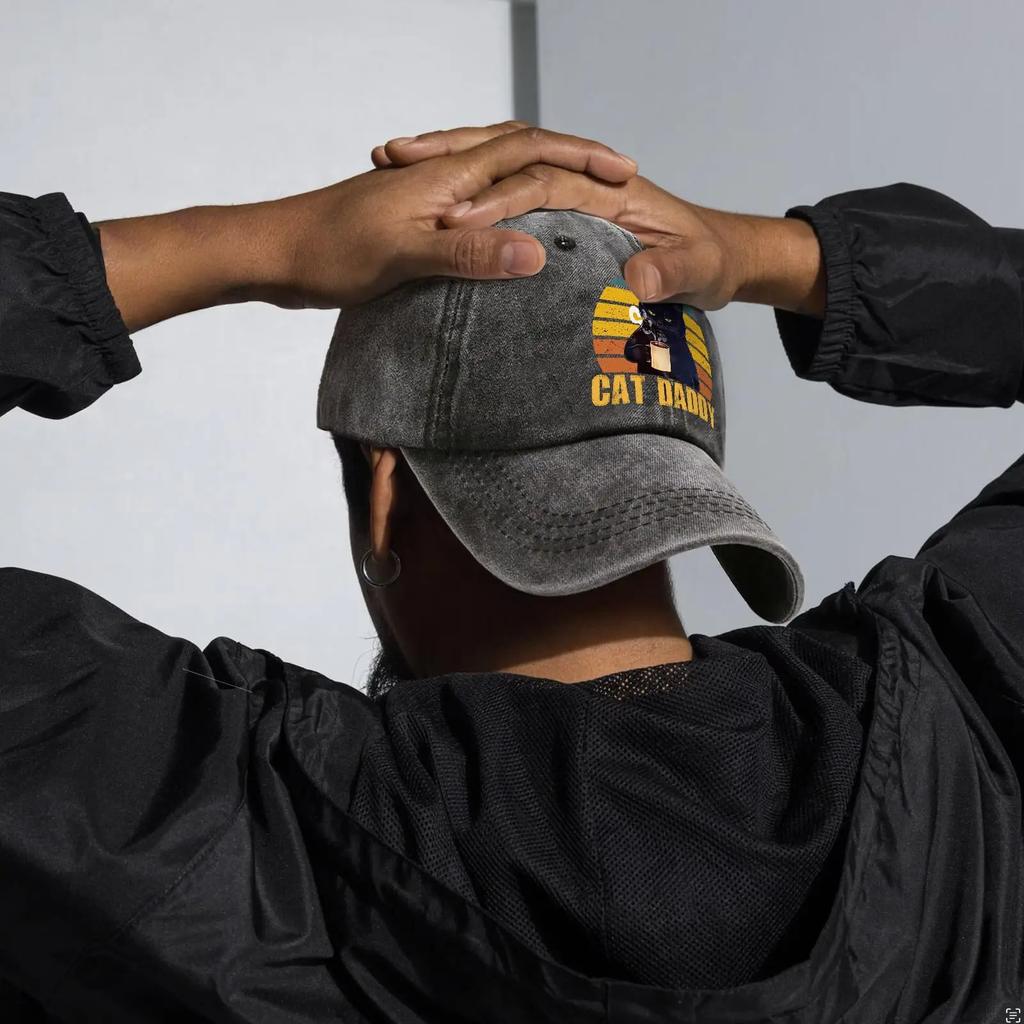 Cat Daddy Смешная бейсболка Смешные шляпы Мужская шляпа папы, шляпа кота, шляпа любителя кошек Подарки Регулируемая хлопковая бейсболка для мужчин Черный