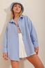 Women's Shirt New Season Fashion Steel Blue Oversize Long Woven Shirt