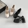 Белые французские туфли на высоком толстом каблуке женские туфли 2025 года новые летние туфли с круглым носком в стиле ретро Мэри Джейн маленькие кожаные туфли