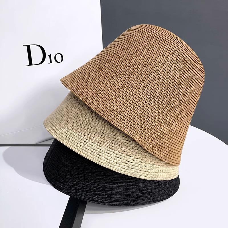 Straw breathable bucket hat Female Korean straw hat Versatile bucket hat Sunscreen sun hat Bell simple hat