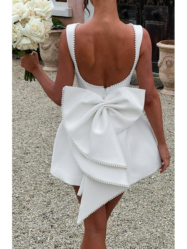 Летнее женское платье А-силуэта с жемчужным бантом - Модная облегающая юбка