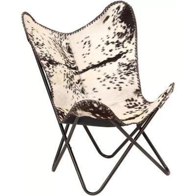 Кресло-бабочка ручной работы из черной и белой коровьей кожи, кресло-акцент для отдыха