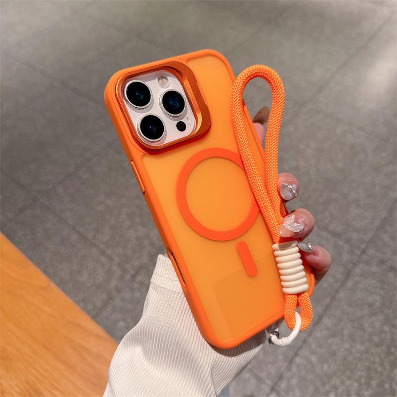 Роскошные Матовые PC Магнитные Для Magsafe Чехлы Для Apple iPhone 17 16 15 14 Plus 13 12 11 Pro Max Air Короткий Ручной Ремешок-Шнурок Чехол