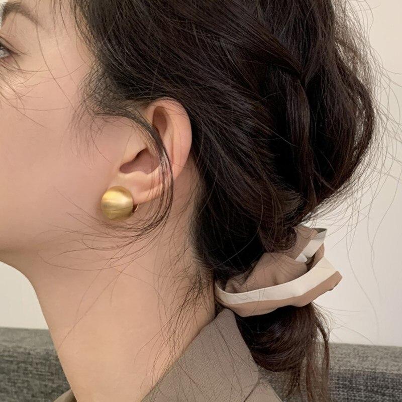 Frosted Gold-plated Brushed Spherical Hoop Earrings for Women Retro Unique Creative Versatile Accessories