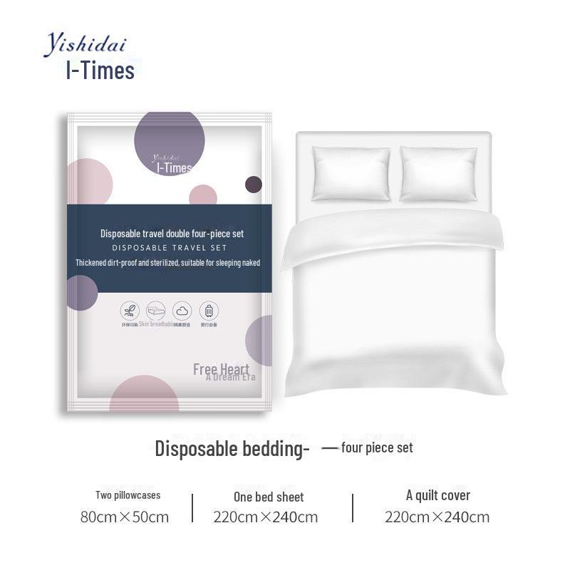 Portable Travel Double Bed Sheet Set - Includes Thickened Quilt Cover, Pillowcase, Dirt-Isolation - Ideal for Hotel or Train Use.