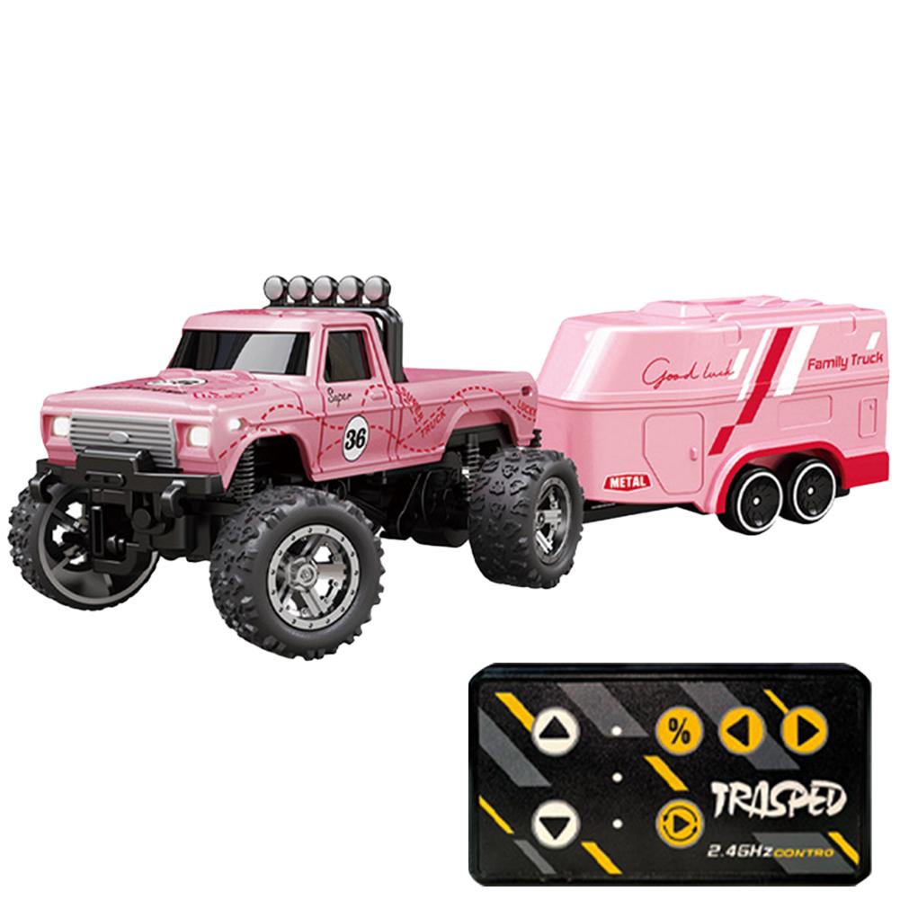 Mini RC Monster Truck with Lights & Trailer Mini Off-Road Climbing Car 2.4Ghz Remote Control USB-C Rechargeable for Kids Gifts