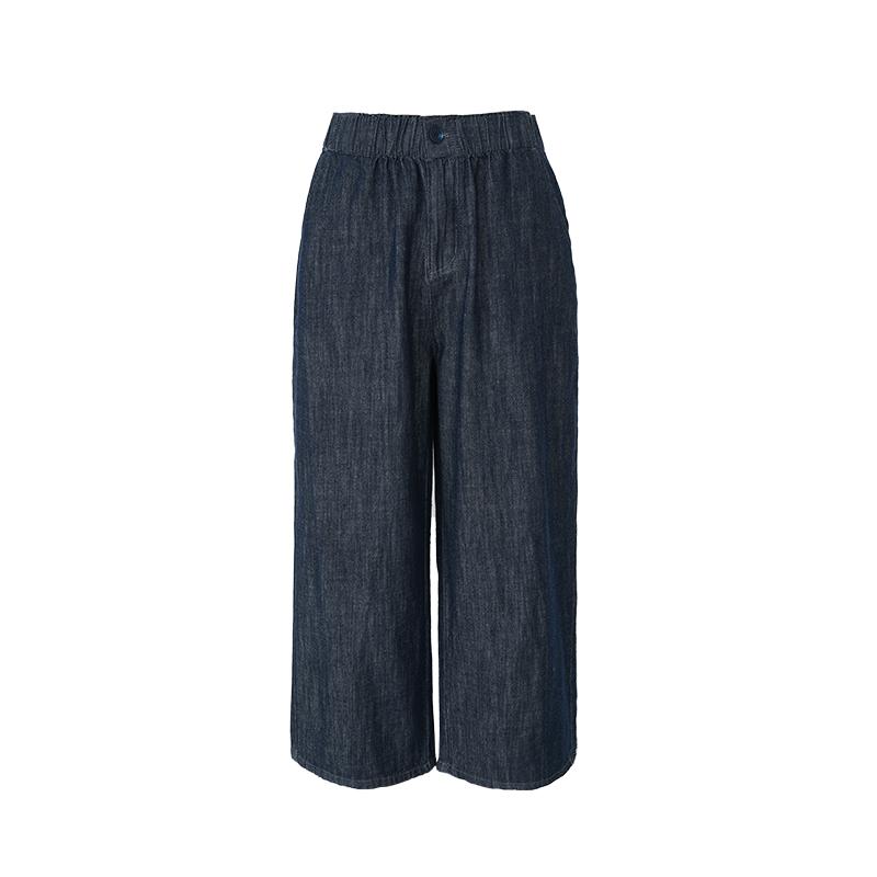 100% Cotton High-Waisted Cropped Denim Straight Leg Pants for Women