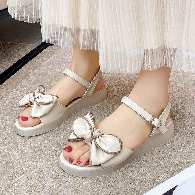 Women's Shoes Buckles Footwear Green Sandals for Woman with Medium Heels Summer 2024 Platform Bow Beach Designer Sandal Daily H