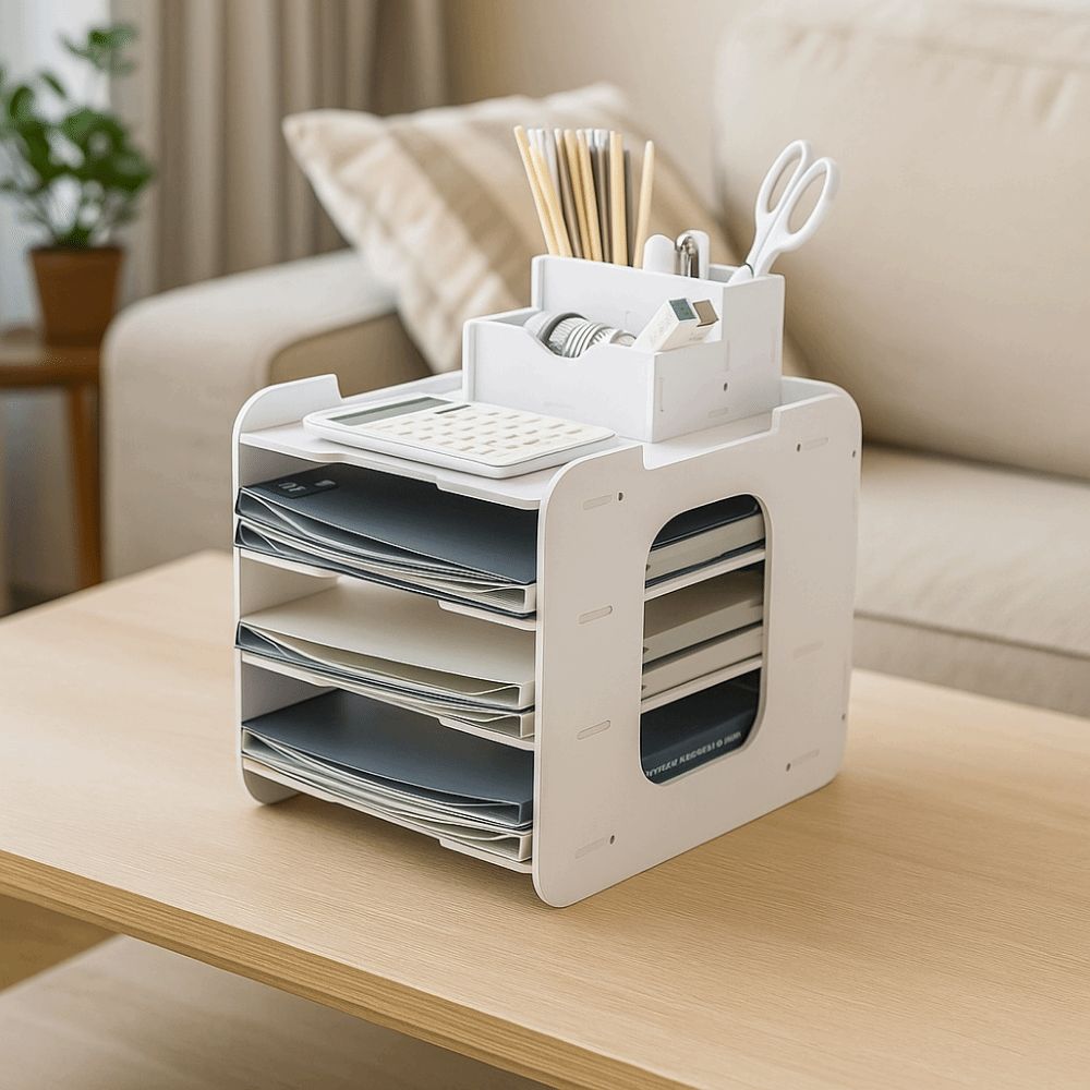 Creative PVC Multi-layer File Storage Rack Space Saving Easy Assembly Table File Rack Large Capacity File Holder Office