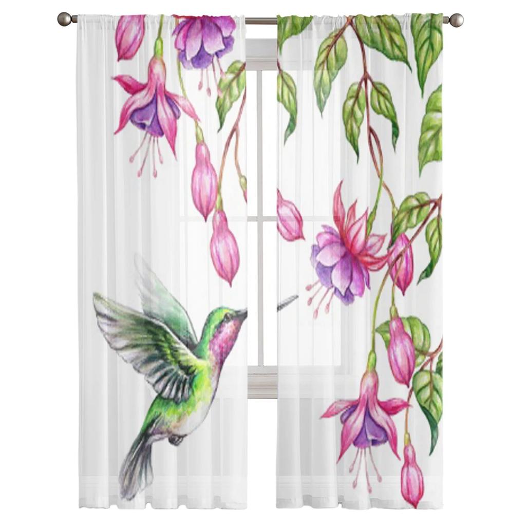 Тюлевая занавеска «Колибри» с фиолетовыми цветами и листьями для гостиной, прозрачная занавеска с балдахином для кухни, спальни, оконные шторы