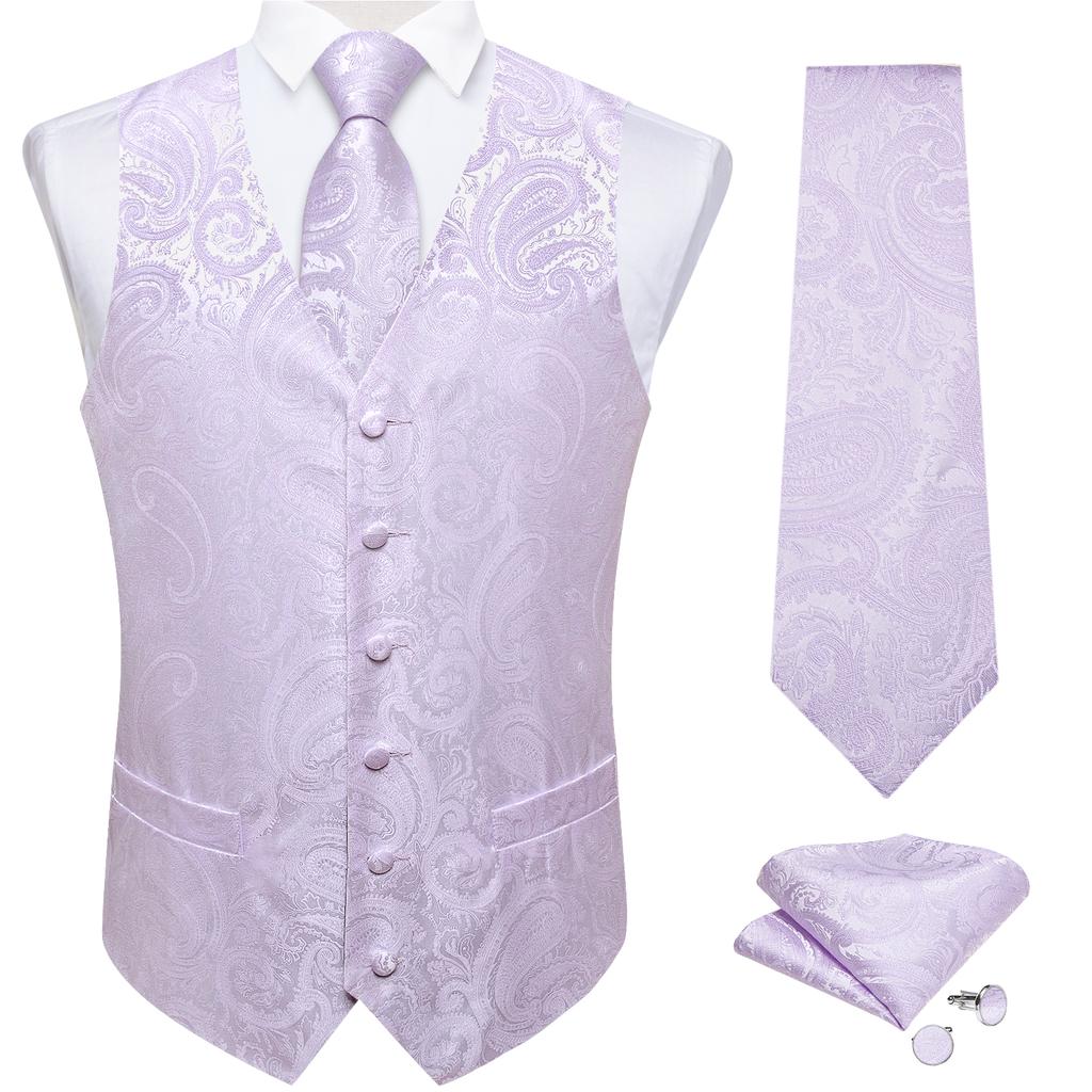 Mens Silk Slim Waistcoat Dark Purple Paisley Wedding Suit Vest Tie Cufflinks Set