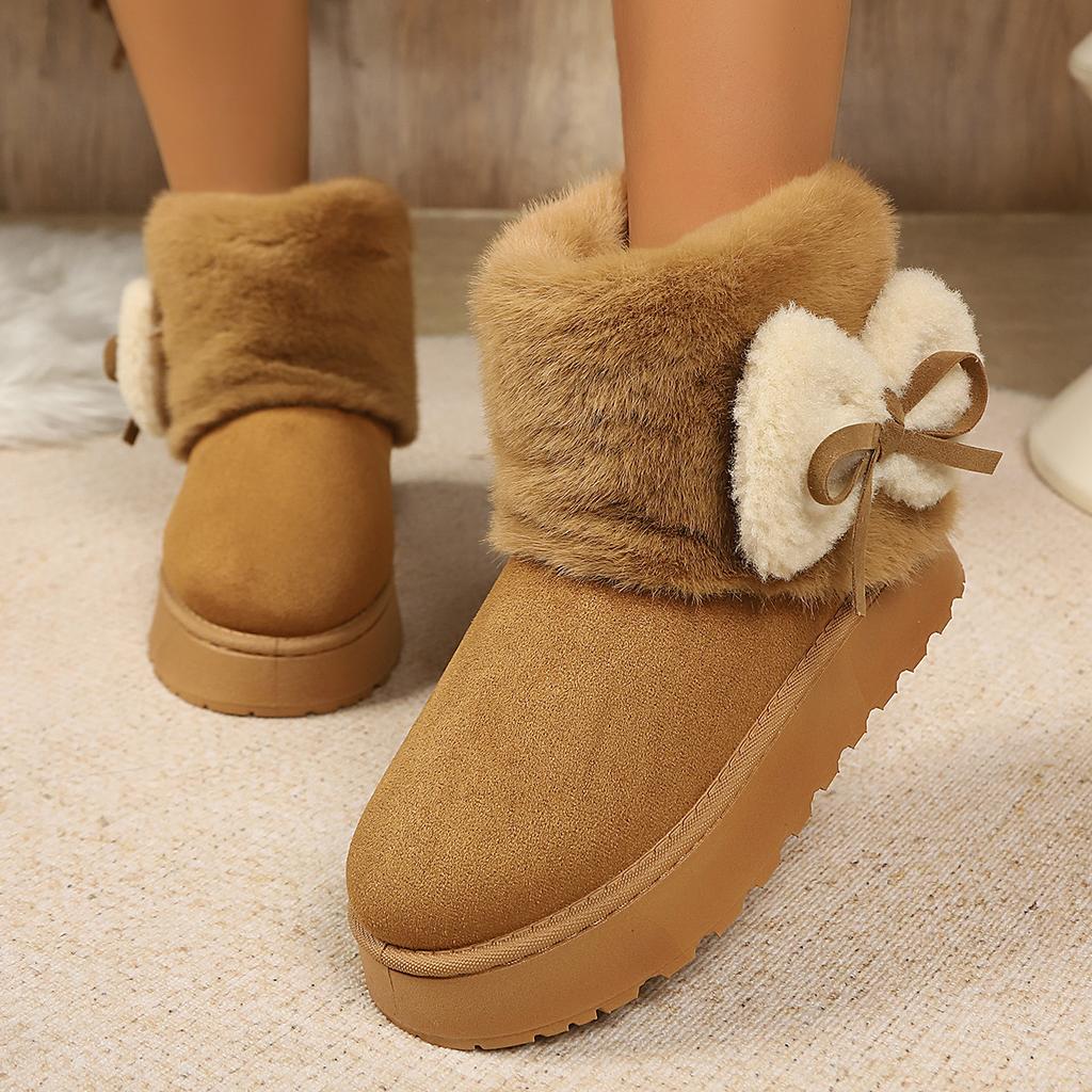 New cotton shoes autumn and winter warm thick-soled snow boots medium tube comfortable indoor and outdoor bow cotton shoes