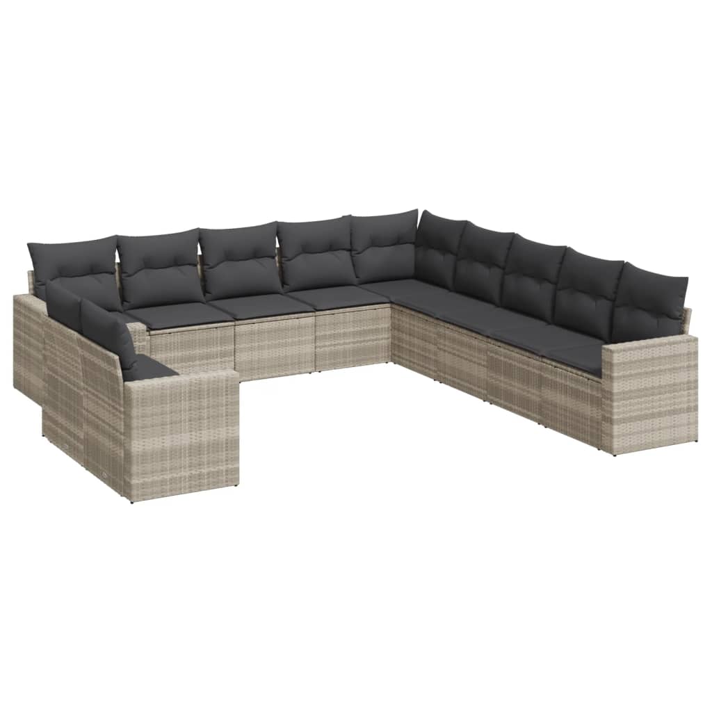11 piece Garden Sofa Set with Cushions Light Grey Poly Rattan