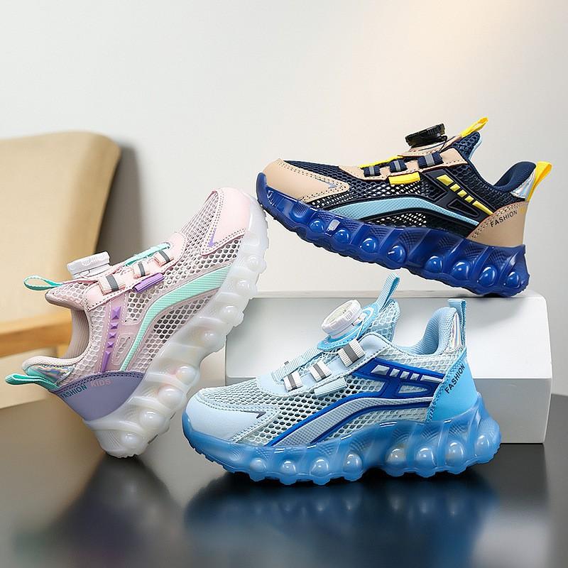 Youth style shoes Kids Breathable Mesh Running Shoes Girls Boys Outdoor Indoor Sport Sneakers With Rotating Buckle