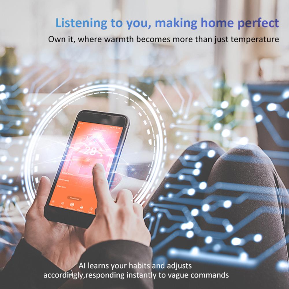 Умный термостат для дома Электрический подогрев пола WiFi Термостат для кондиционера с ИИ Умное обучение Управление приложением Светодиодный цифровой