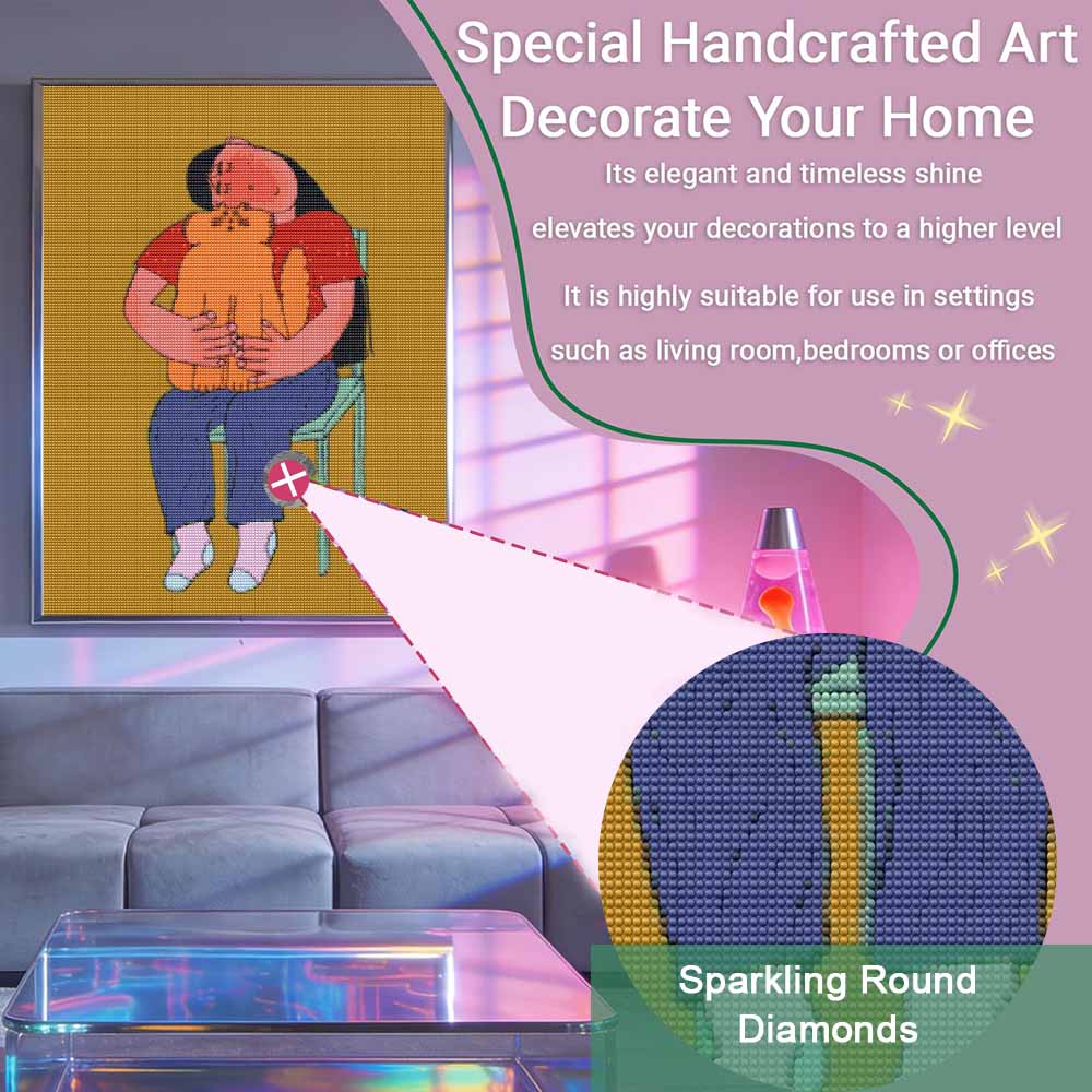 5D DIY Diamond Painting Kit. Diamond Art Woman Hugging Cat Embroidery. Home Decor. Gift