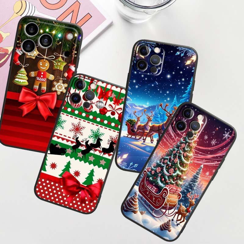Дизайн рождественской подарочной коробки для Apple iPhone 17 16 16E 15 14 13 12 11 Pro Max Plus Черный Мягкий Силиконовый Чехол для Телефона