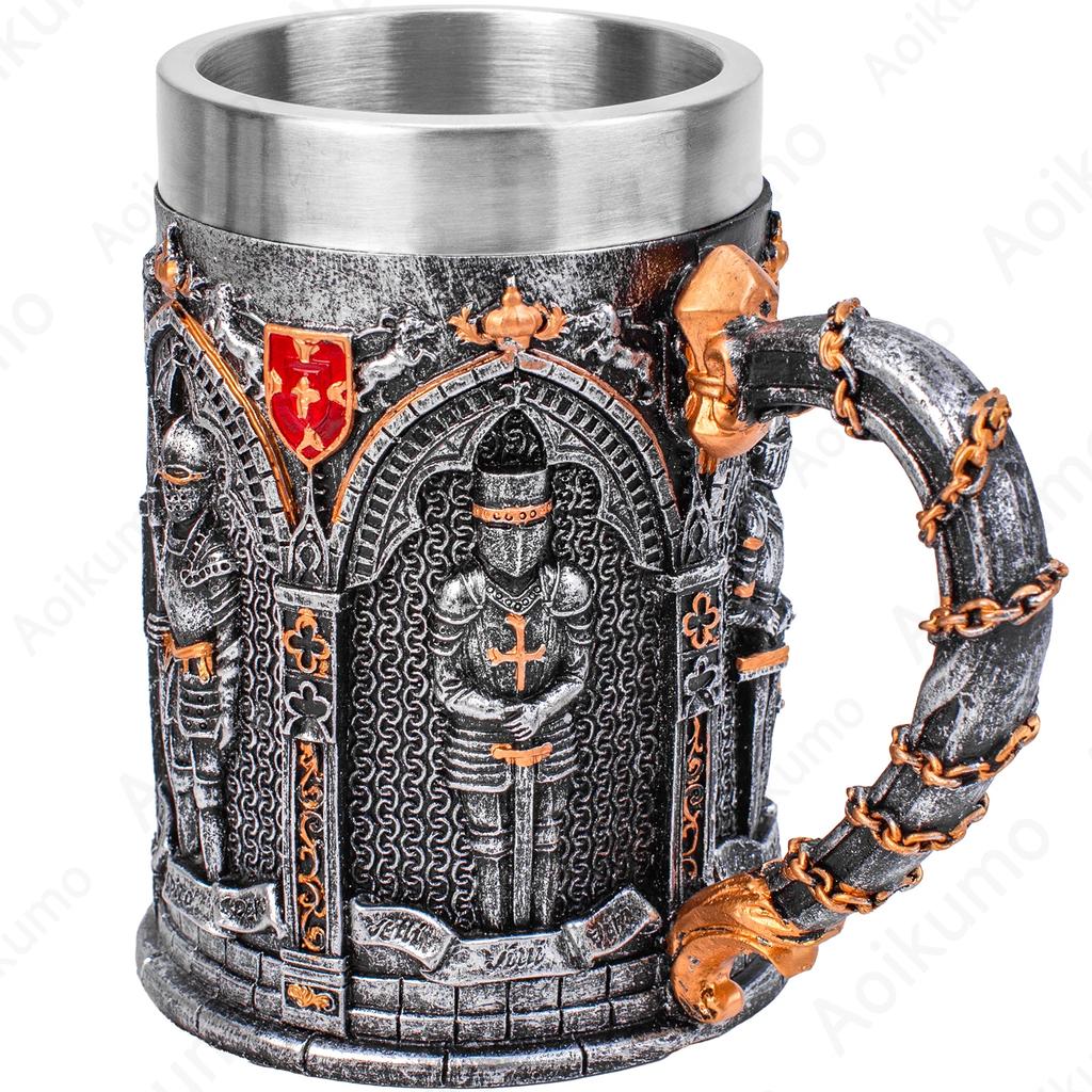 600ML Viking Mug Collection 304 Stainless Steel Insert Resin Beer Danegeld Tankard Coffee Beer Mugs Cup Halloween Friends Gift