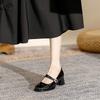 Square Head Mary Jane Shoes Women's Medium Heel Comfortable Thick Heel Black Work Shoes Spring New Single Shoes