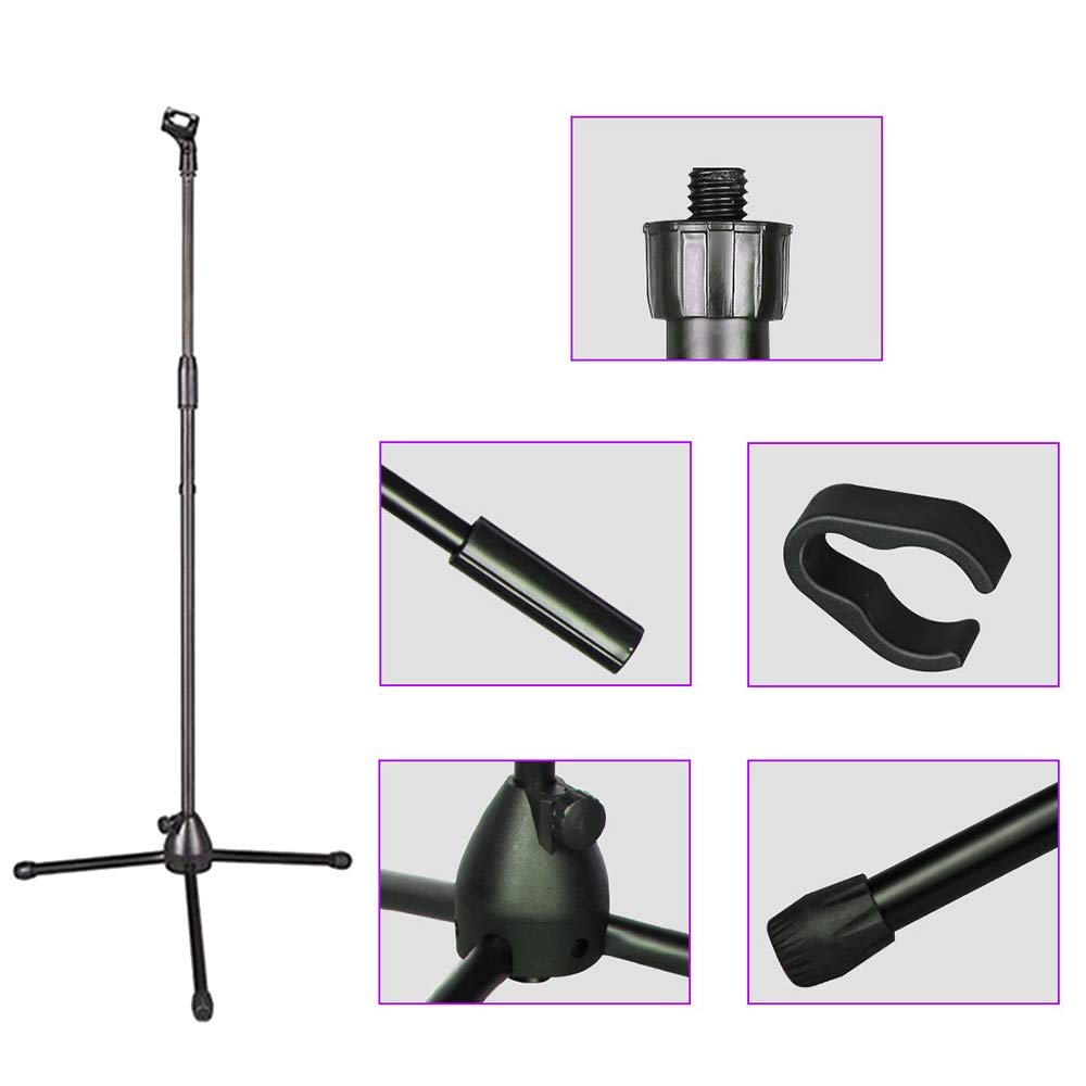 Микрофонная стойка COCOSUN прямая с 1 держателем для микрофона, стойка для конденсаторного микрофона, вертикальная, штативная, отлично подходит для живых семинаров в современном металлическом черном цвете,