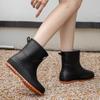 Women’s Fashionable Soft-Soled Waterproof Mid-Tube Rain Boots with Velvet Lining - Non-Slip Winter Wear