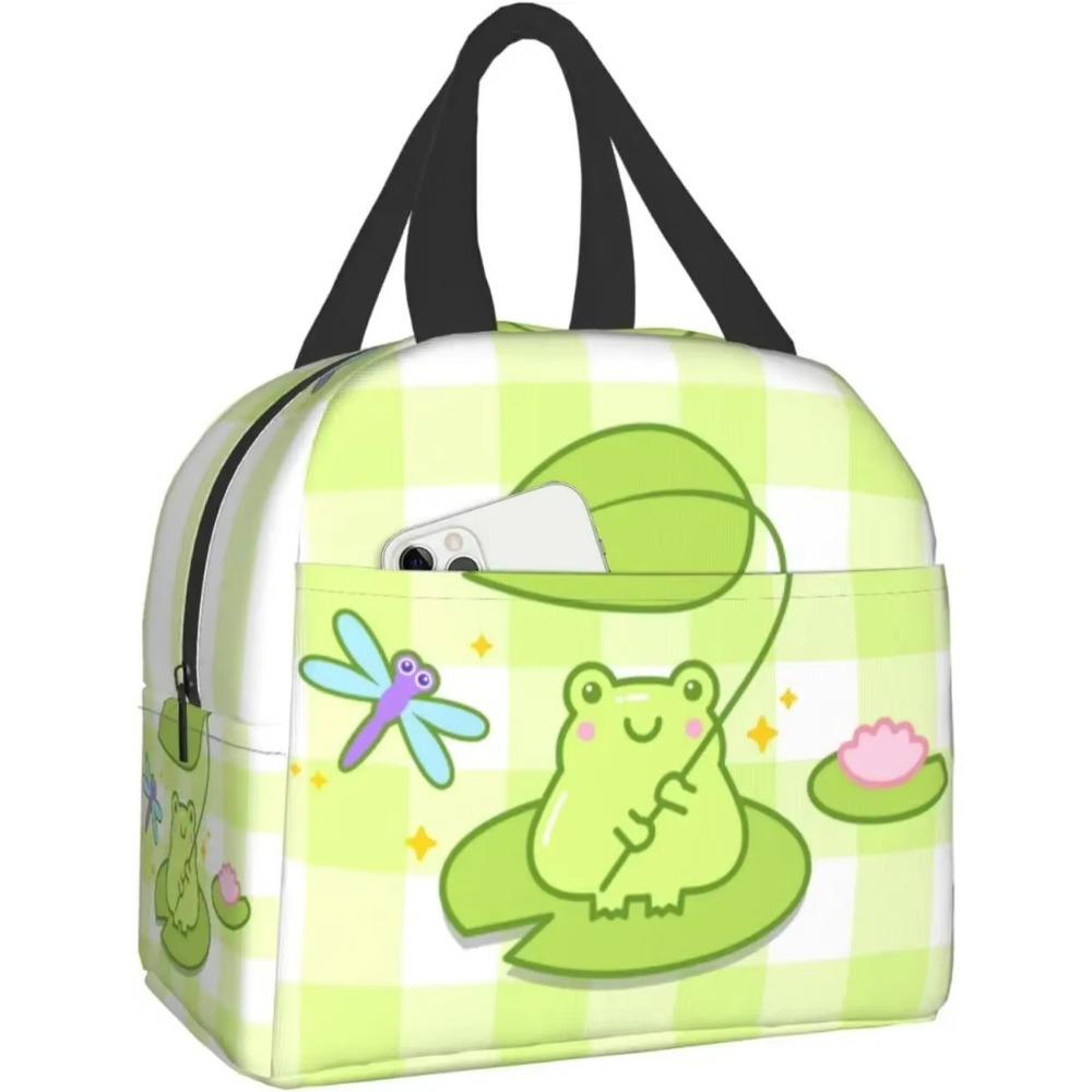 Cute Frog with Big Eyes Print Thermal Lunch Bag Insulated Bento Box Reusable Waterproof Lunch Bag for Office Picnic Hiking Beach