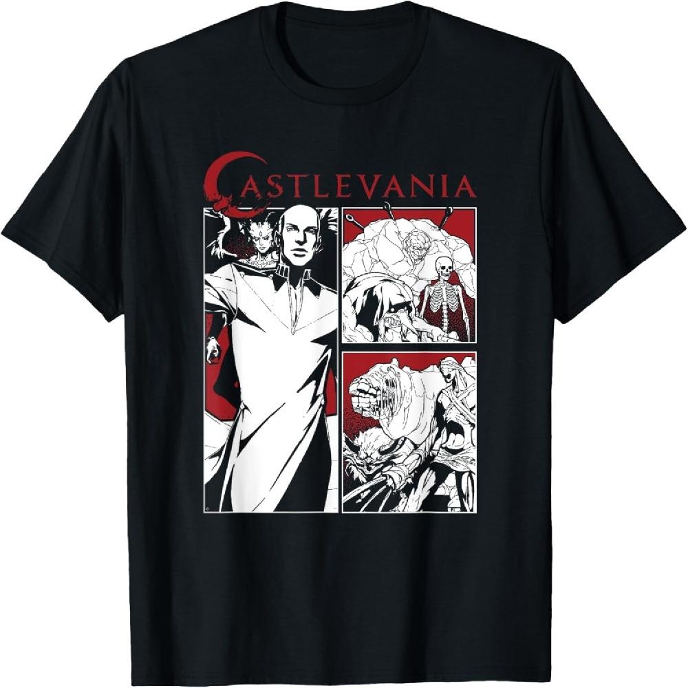 Футболка с комикс-панелями группы ночных существ из Castlevania