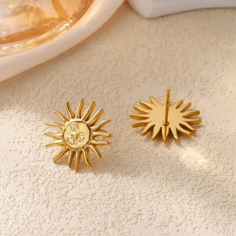 Панк Серьги-Солнце для Женщин Позолоченная Нержавеющая Сталь Геометрическое Лицо Солнца Серьга Свадебная Эстетика Водонепроницаемые Ювелирные Изделия Подарок