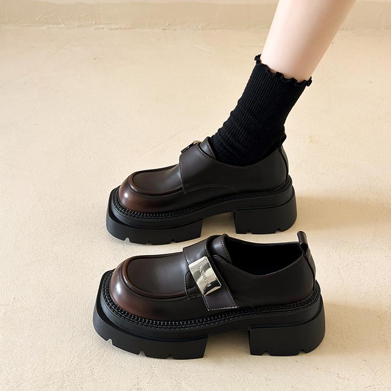 Женские туфли дерби, сабо на платформе, универсальные лоферы Modis с мехом, круглый носок, повседневные женские кроссовки из кожи, новые кроссовки S