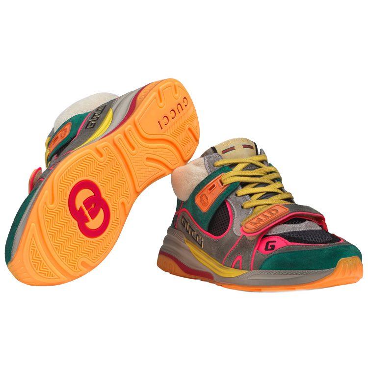 GUCCI Ultrapace Suede Mid top Athletic Shoes Casual Shoes Women's Gray Green 598987 0PVZ0 3185