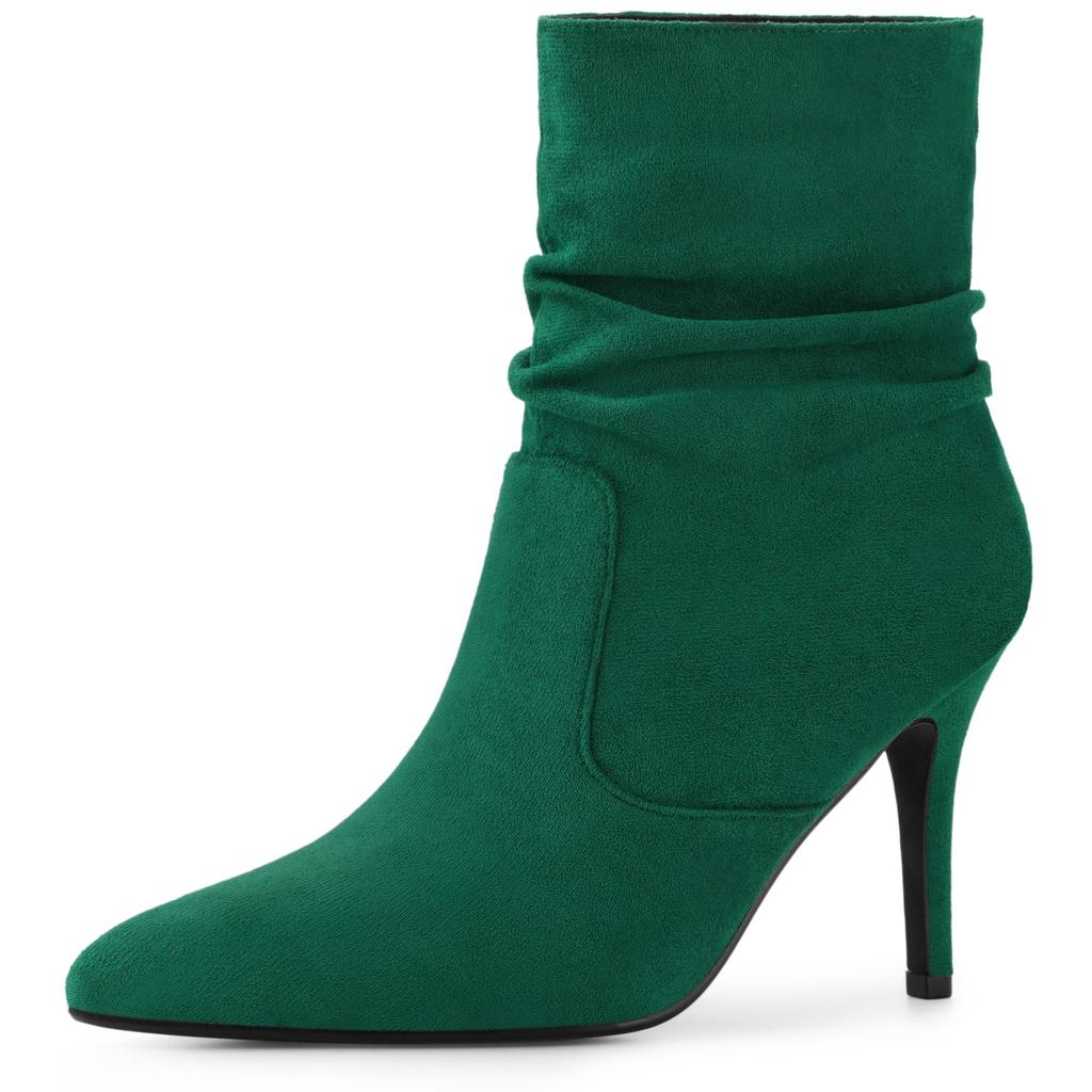 Allegra K Women's Slouch Pointy Toe Pull-On Stiletto Heel Ankle Boots, Green, Size 25.0cm