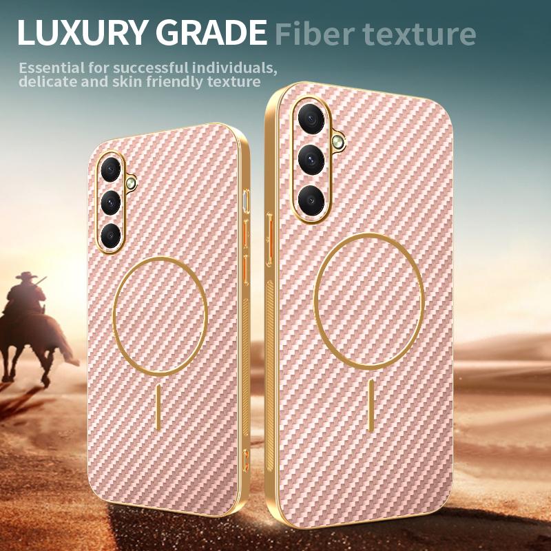 For Samsung Galaxy A35 5G Phone Case Carbon Fiber Textured Electroplated TPU Back Cover