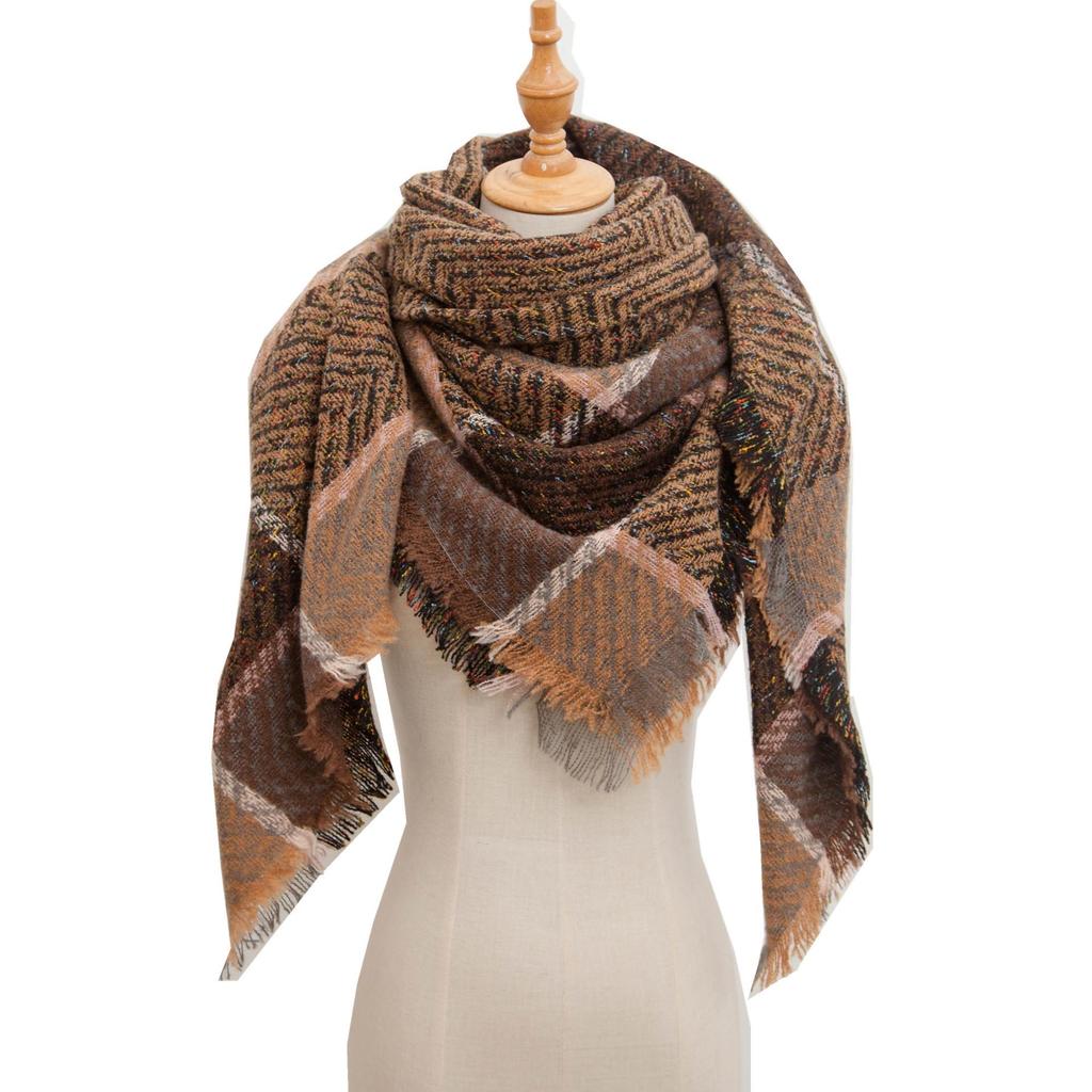 European and American Style Large Check Triangle Snood Scarf - Spring, Autumn, Winter