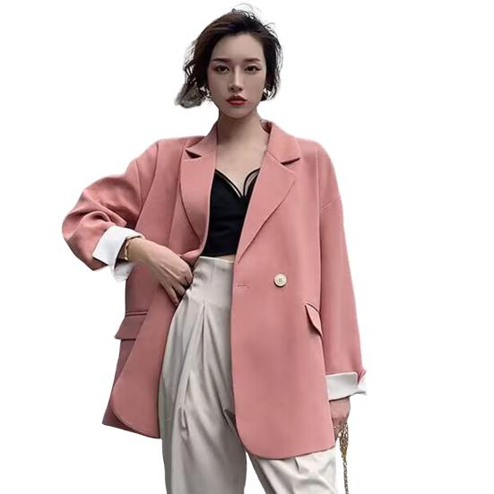 Women Suit Coat Lapel Long Sleeve Single Breasted Suit Jacket with Pockets Solid Color Loose Fit