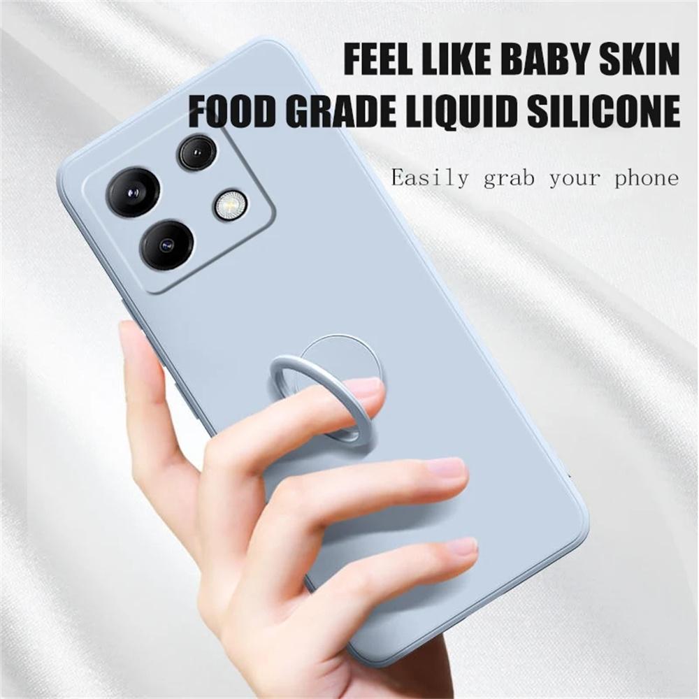 Чехол из жидкого силикона для Xiaomi Redmi Note 14 13 12 11 10 9 8 Pro Plus 5G 12S 11S Redmi 13C 12C 10C Чехол-подставка с кольцом и ремешком