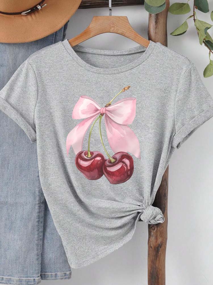 Casual Tops for Summer Spring Womens Clothing Tops Fashion Cherry Print Women TShirt Sleeve Crew Neck Aesthetic Clothes